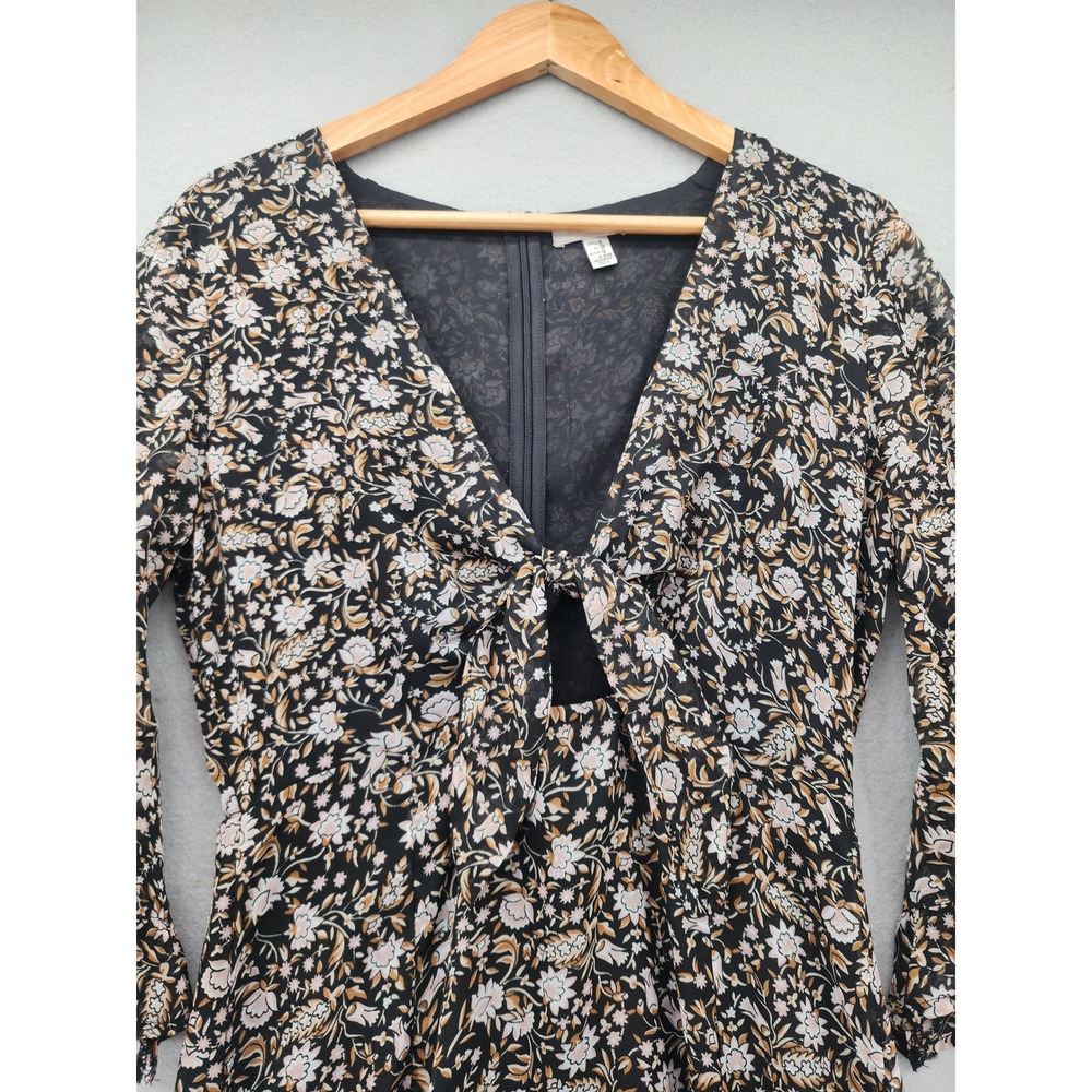 Amuse Society Floral Maxi Dress M Black Bell Sleeve Tie Front Boho AD03JBES NEW - Picture 3 of 15